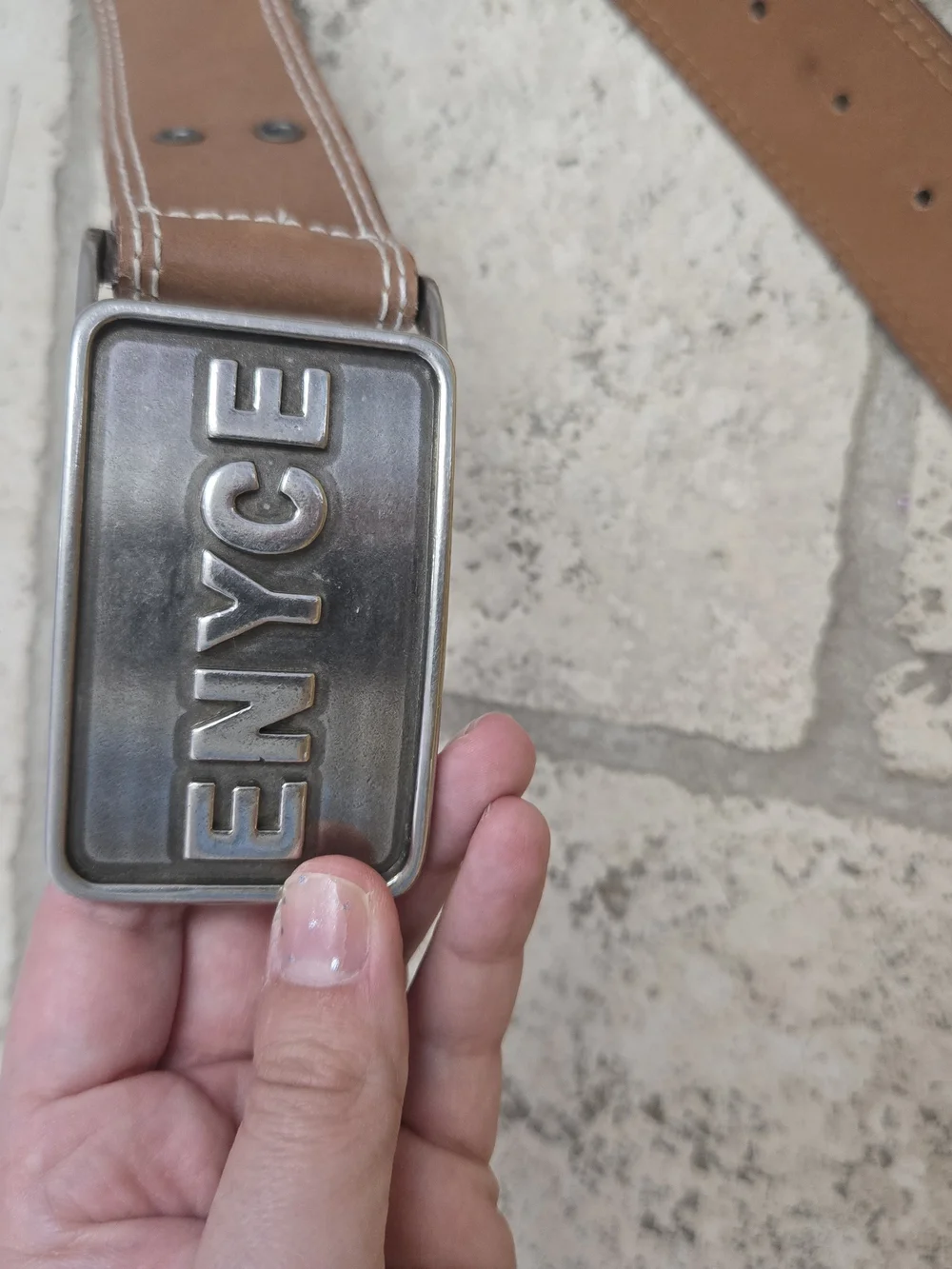ENYCE Men's Tan Leather Belt with Branded Buckle